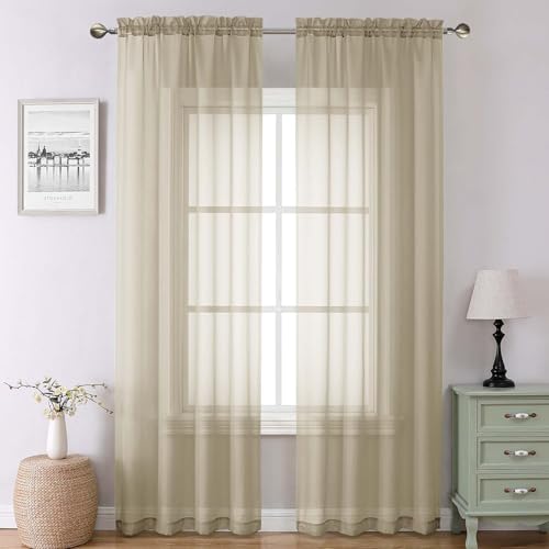 Taupe Sheer Curtains 90 Inches Long 2 Panels (Taupe / 42"W x 90"L (Pack of 2))