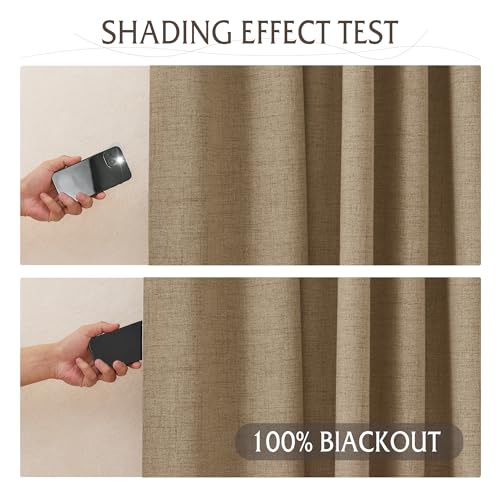 Pinch Pleated Back Tab Curtains Linen Textured 100% Blackout Curtains Thermal Insulated for Bedroom Living Room Bay Window Drapes (Burlap / 40"W x 90"L (Pack of 2))