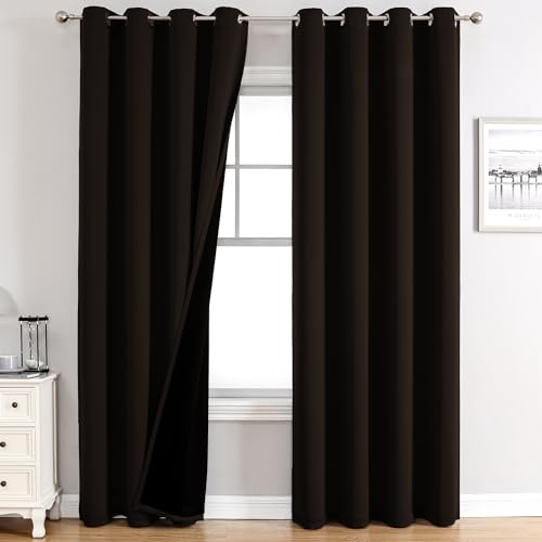 100% Blackout Curtains for Bedroom 90 Inches Long 2 Panels Set (52"W x 90"L (Pack of 2) / Brown)
