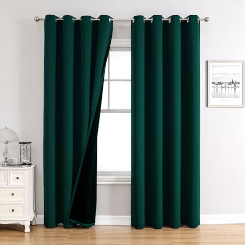 100% Blackout Curtains for Bedroom 102 Inches Long 2 Panels Set (52"W x 102"L (Pack of 2) / Forest Green)