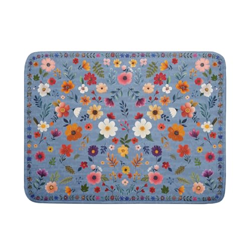 Colorful Flower Dish Drying Mat (Wildflowers Blue / 24" x 18")