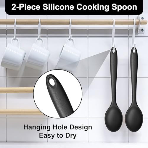 Silicone Cooking Spoon Set of 2 (Black)