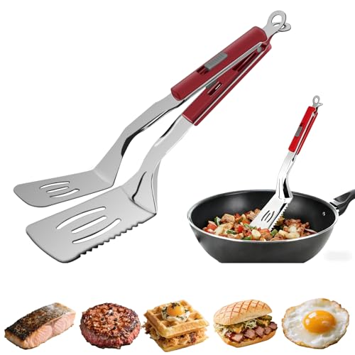 11.5 inch Stainless Steel Tongs for Cooking (11.5 Inch / Red)