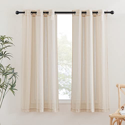 Beige Linen Curtains 63 inch Length 2 Panels (36"W x 63"L (Pack of 2) / Beige)