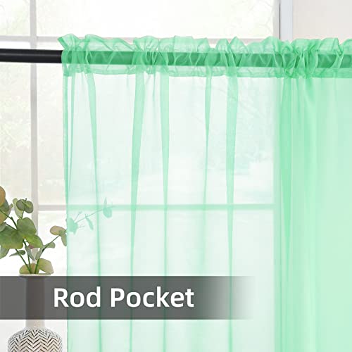 Solid Sheer Rod Pocket Curtain Voile Draperies 2 Panels White Beige Black Grey Coffee 52 Inch Width 90 Inch Long 1 Pair for Kitchen Bedroom Children Living Room Yard (Light Green / 52"W x 90"L (Pack of 2))