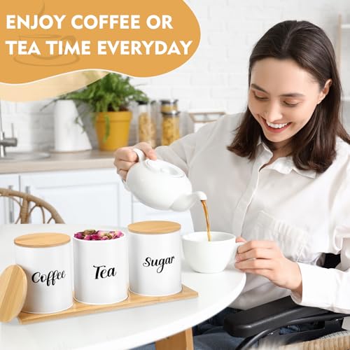 Coffee Tea Sugar Container Set with Tray (White)