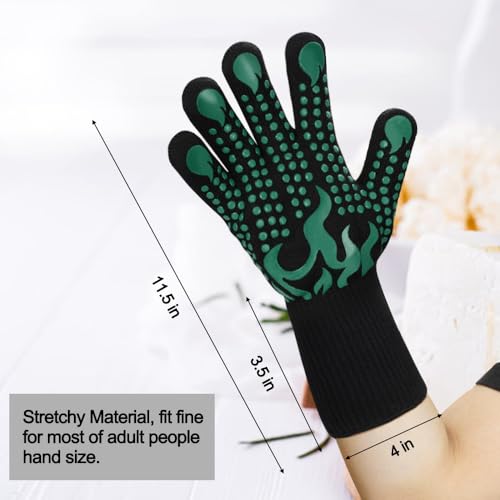 BBQ Gloves 1472°F Heat Resistant Grilling Gloves Silicone Non (short / Green)