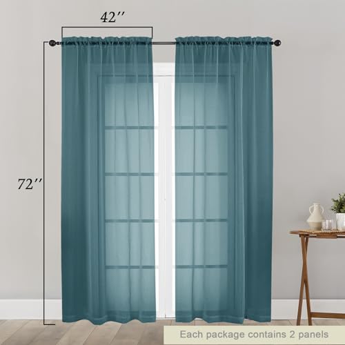 Dusty Blue Sheer Curtain for Bedroom Living Room 72 Inches Long 2 Panels Set (Dusty Blue / 42"W x 72"L (Pack of 2))