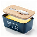 Butter Dish Ceramic with Lid and Knife for Countertop (Blue)