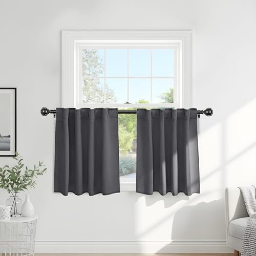 Short Curtains Half Window Curtains for Bedroom (Grey / 29"W x 36"L (Pack of 2))