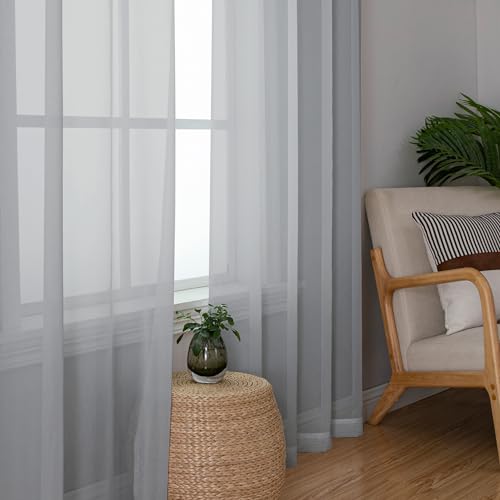 Light Grey Sheer Curtains 84 Inches Long 2 Panels for Living Room (Light Grey / 40"W x 84"L (Pack of 2))
