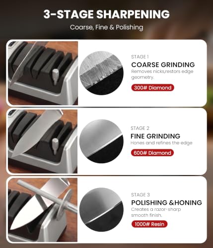 Electric Knife Sharpener for Kitchen Knives (Silver)