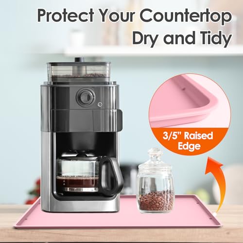 Silicone Coffee Maker Mat with Lip for Countertops (Pink / 19.7'' x 15'')