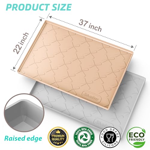 Waterproof Under Sink Mat 37" x 22" Silicone Mat Cabinet Protector (Beige / 37"W x 22"L)