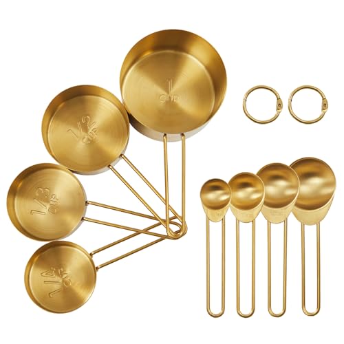 Golden 304 Stainless Steel Measuring Cups and Spoons Set (Shiny Gold / Set of 8)