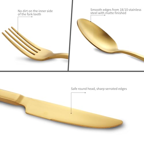 Matte Gold Silverware Set Cuboid Handle 45 Pieces Service for 8 (Matte Gold / 45 Pcs)
