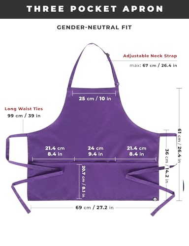Unisex Three Pocket Apron (Purple, 1 Pack)