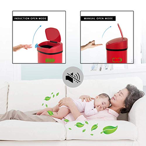 Kitchen Trash Can for Bathroom Bedroom Home Office Automatic Touch Free High (13 Gallon / Red)