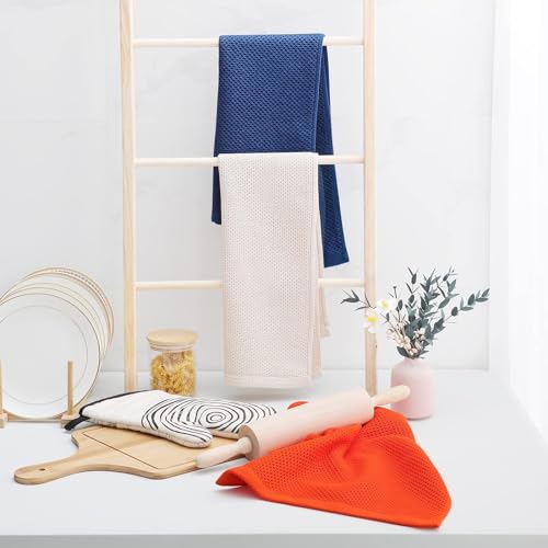 100% Cotton Waffle Weave Kitchen Dish Towels 12 (Navy Blue / 13 X 28 - 12 Pack)