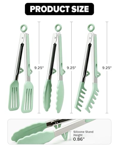 Kitchen Tongs for Cooking (Green / 9 inch)