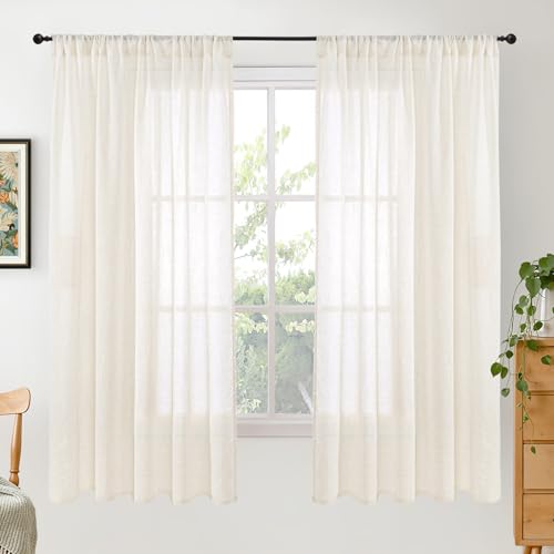 Ivory Linen Curtains 63 Inches Long for Living Room (Ivory / 52"W x 63"L (Pack of 2))