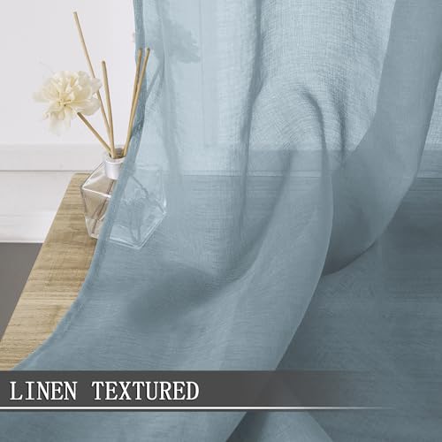 Sheer Tier Curtains Kitchen Linen Textured Half Curtain Sheers Light Filtering Rod Pocket Voile Bathroom Short Curtains for Farmhouse (25"W x 30"L (Pack of 2) / Dusty Blue)