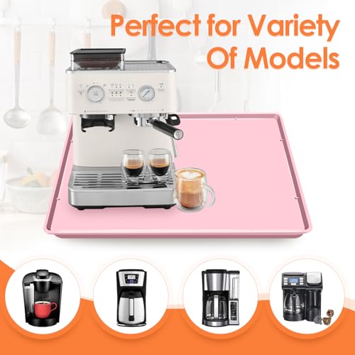 Silicone Coffee Maker Mat with Lip for Countertops (Pink / 19.7'' x 15'')