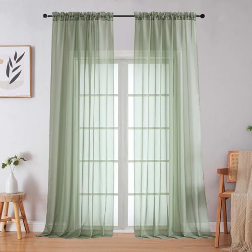 Sage Green Sheer Curtains for Bedroom Living Room 96 Inches Long 2 Panels (Sage Green / 59"W x 96"L (Pack of 2))