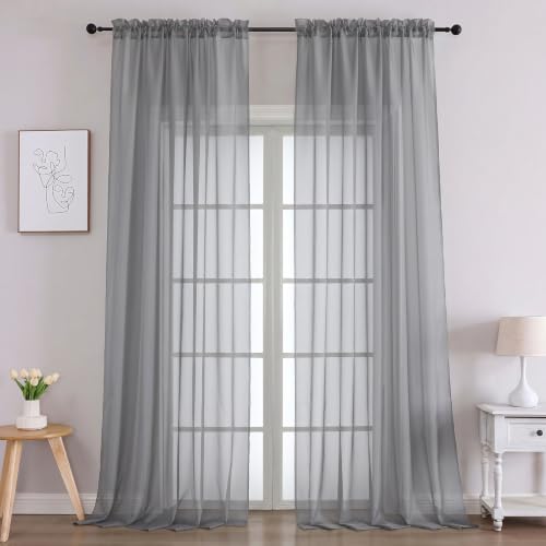 Charcoal Grey Sheer Curtains 120 Inches Long 2 Panels Set (Charcoal Grey / 59"W x 120"L (Pack of 2))
