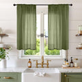 Olive Green Linen Curtains 40 Inches Long for Cafe Kitchen (Olive Green / 30"W x 40"L (Pack of 2))