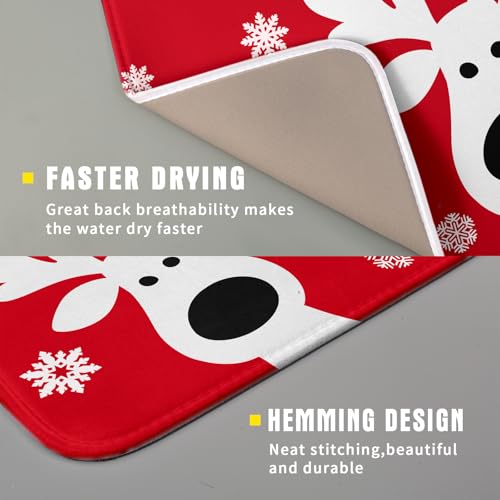 Xmas Dish Drying Mat for Kitchen Counter Cute Reindeer Holiday Snowflake Microfiber Absorbent Dish Draining Reusable Washable Foldable 16"x18" (18" x 16")