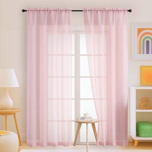 Blush Pink Sheer Curtains 90 Inches Long 2 Panels (42"W x 90"L (Pack of 2) / Blush Pink)