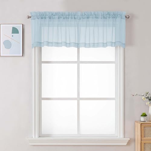 Sky Blue Sheer Valances for Windows (Sky Blue / 42"W x 16"L (Pack of 2))