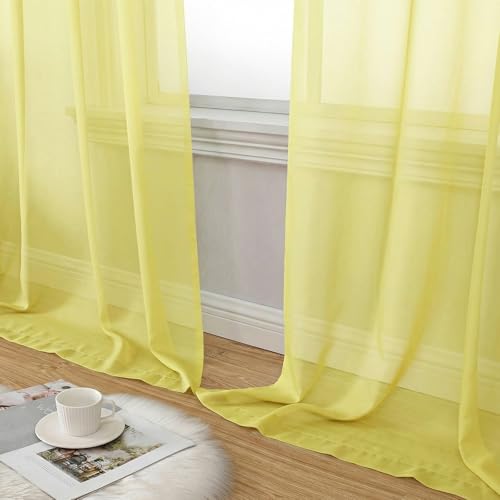 Lemon Sheer Curtains 63 Inch Length 2 Panels Set for Living Room (42"W x 63"L (Pack of 2) / Lemon)