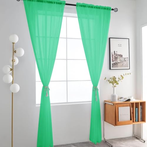 Basic Rod Pocket Sheer Voile Window Curtain Panels Grass Green 1 Pair 2 Panels 52 Width 72 Inch Long for Kitchen Bedroom Children Living Room Yard（Grass Green (Grass Green / 52"W x 72"L (Pack of 2))