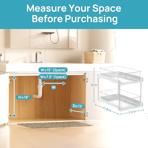4 Pack Pull Out Bathroom Under Sink Organizer (White / S-Standard (4 Pack))