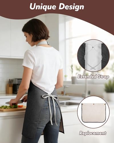 Waterproof Kitchen Apron with Pockets & Interchangeable Towels (Black)