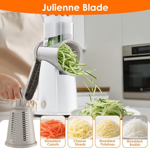 5 Blade Rotary Cheese Grater and Vegetable Chopper with Storage Box and Hand Crank (White)