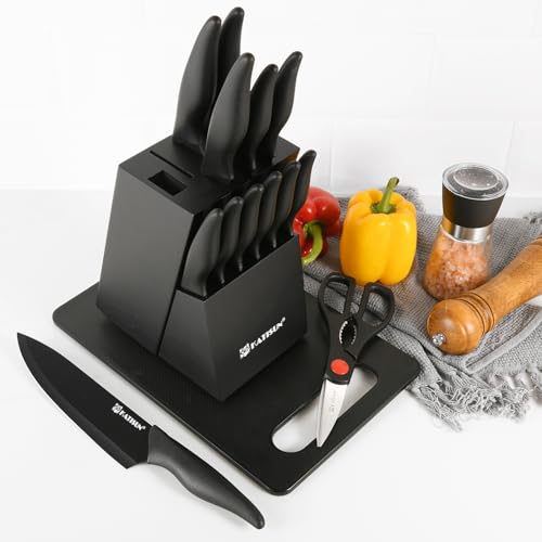 17 Piece Black German Steel Kitchen Knife Block Set