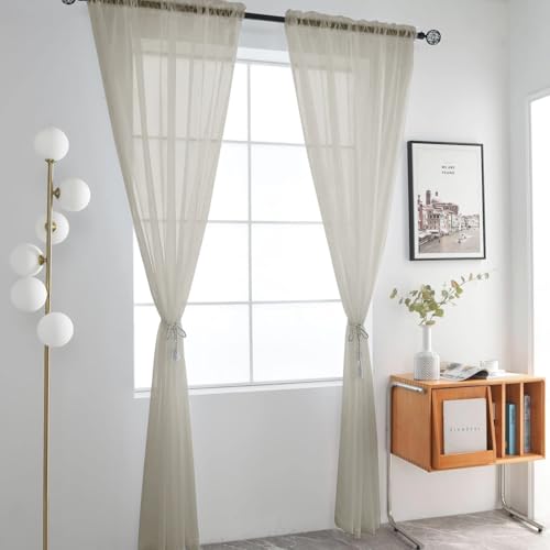 Basic Rod Pocket Sheer Voile Window Curtain Panels Ancient Grey 1 Pair 2 Panels 52 Width 54 Inch Long for Kitchen Bedroom Children Living Room Yard（Ancient Grey (Ancient Grey / 52"W x 54"L (Pack of 2))