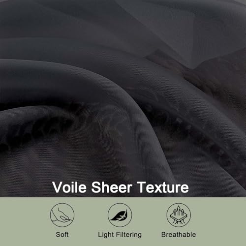Black Sheer Curtains 72 Inch Long 2 Panels for Living Room 59" Wide (Black / 59"W x 72"L (Pack of 2))