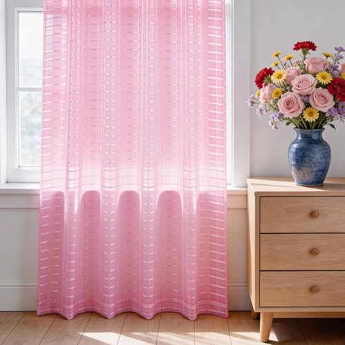 Check Sheer Curtains 72 Inches 2 Panels Set (Check - Pink / 52"W x 72"L (Pack of 2))