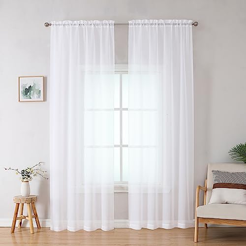 Sheer White Curtains 96 Inches Long (White / 42"W x 96"L (Pack of 2))
