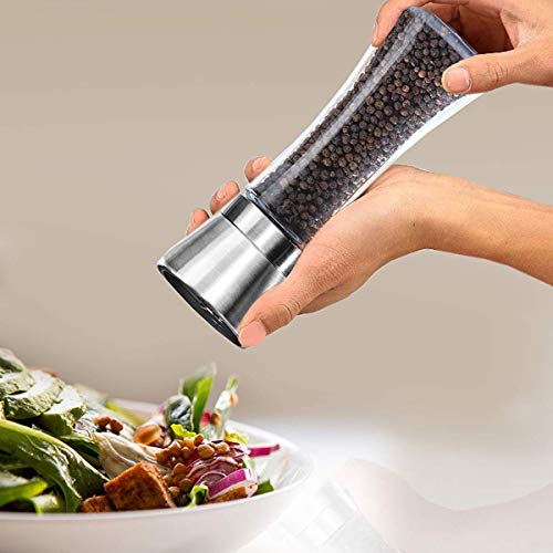 Pepper Grinder Mill Salt Shaker Refillable Coarseness Adjustable (Tall Silver - 1 Pack)