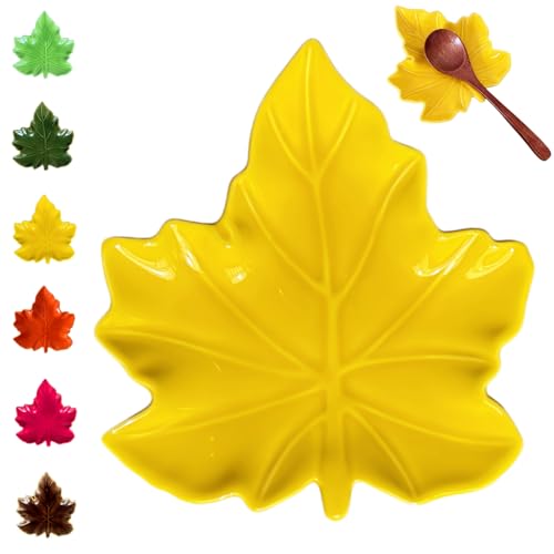 Cute Ceramic Spoon Rest & Holder for Stove Top & Kitchen Counter Ladle Holder Cooking Spoon Coffee Spoon Rest Utensil Rest Spatula Rest (Maple, Fall Yellow)