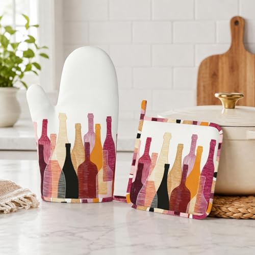 Red Wine Bottle Oven Mitts and Pot Holders Sets Non (Red Wine Bottle)