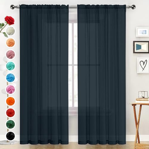 Sheer Voile Window Treatment Rod Pocket Curtain Panels for Kitchen Bedroom Living Room Drapes Sunlight Filtering Privacy Semi Home Decor Assorted Colors Sizes (Charcoal Grey / 52"W x 54"L (Pack of 2))