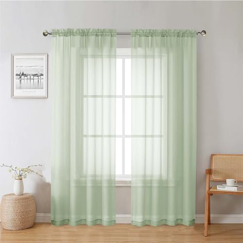 Light Green Sheer Curtains 78 Inches Long 2 Panels (Light Green / 42"W x 78"L (Pack of 2))