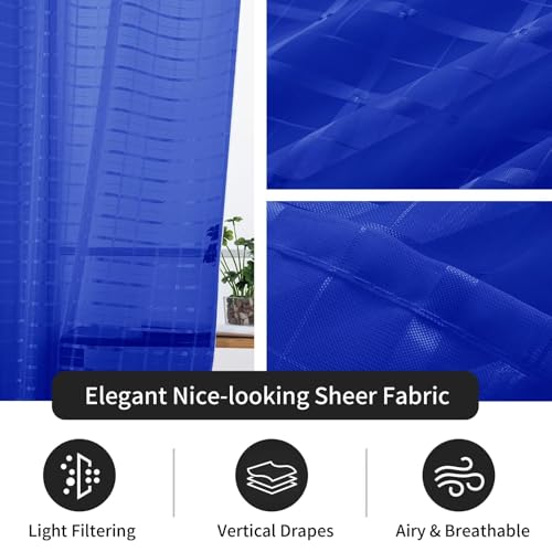 Check Sheer Curtains 96 Inches Long for Living Room (Check - Sapphire / 52"W x 96"L (Pack of 2))