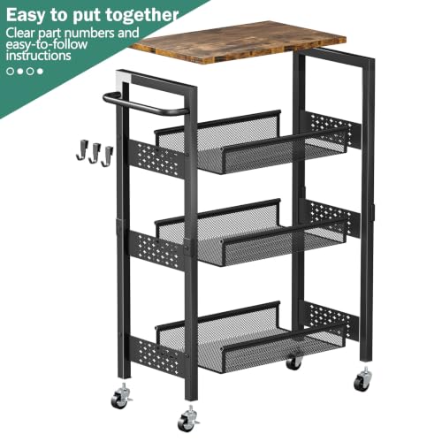 4 Tier Laundry Utility Rolling Cart with Wheels (Black / 8.1 inch wide)